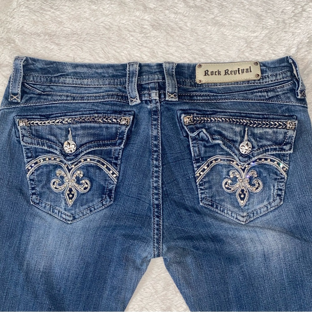 SZ 34 Rock Revival “Sasha” Women's Medium Blue Embellished Flare Jeans